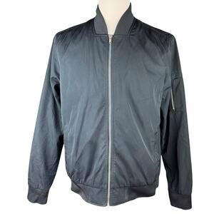 21 Men Forever 21 Black Zip Bomber Jacket Flight Pocket Large L MA-1 Style